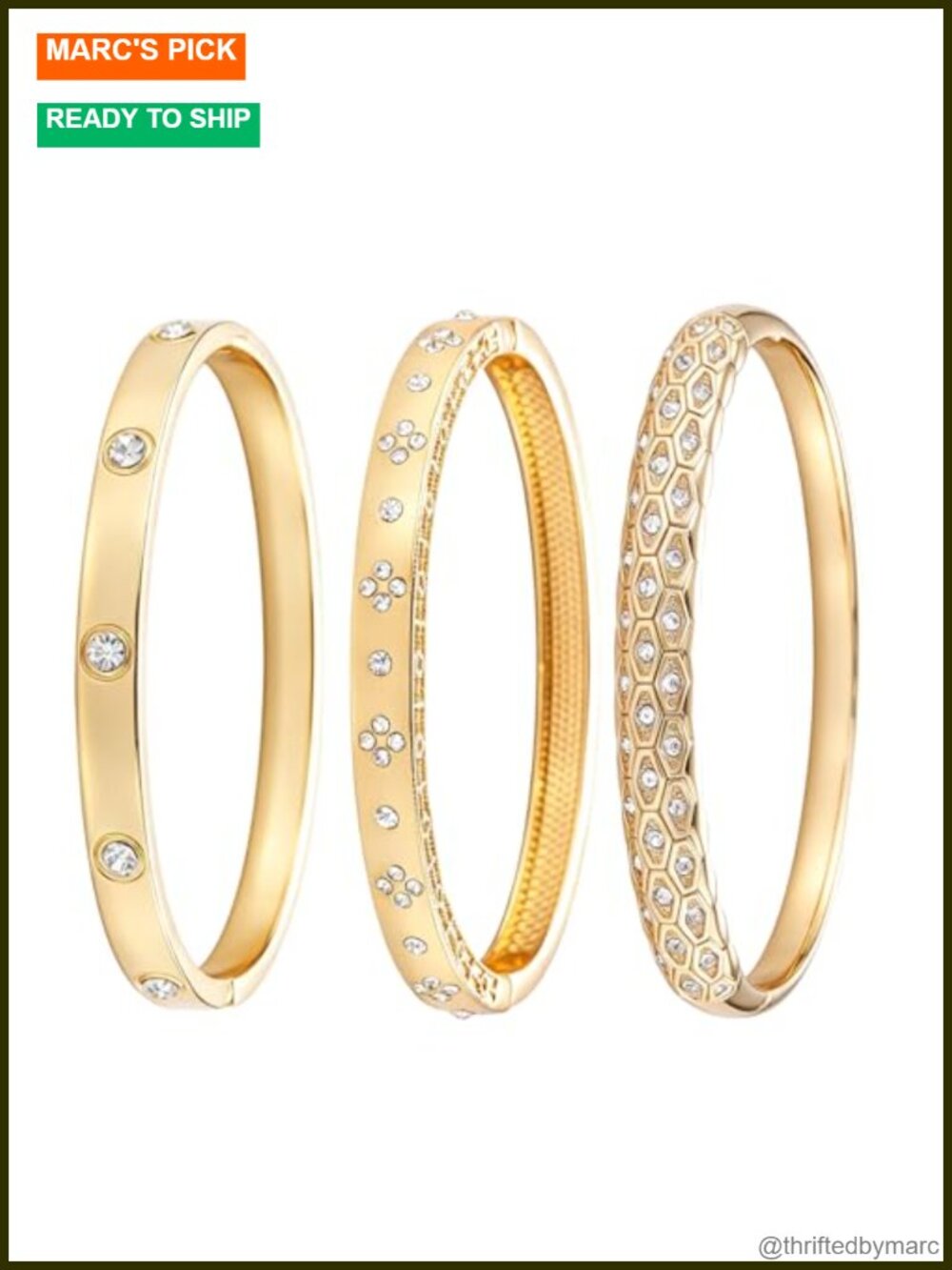 3 Pack 18K Gold Plated Bangle Bracelet Set Stackable Women's Jewelry